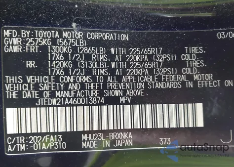 2006 Toyota Highlander Hybrid V6 z USA, uszkodzony, nr VIN JTEDW21A460013874